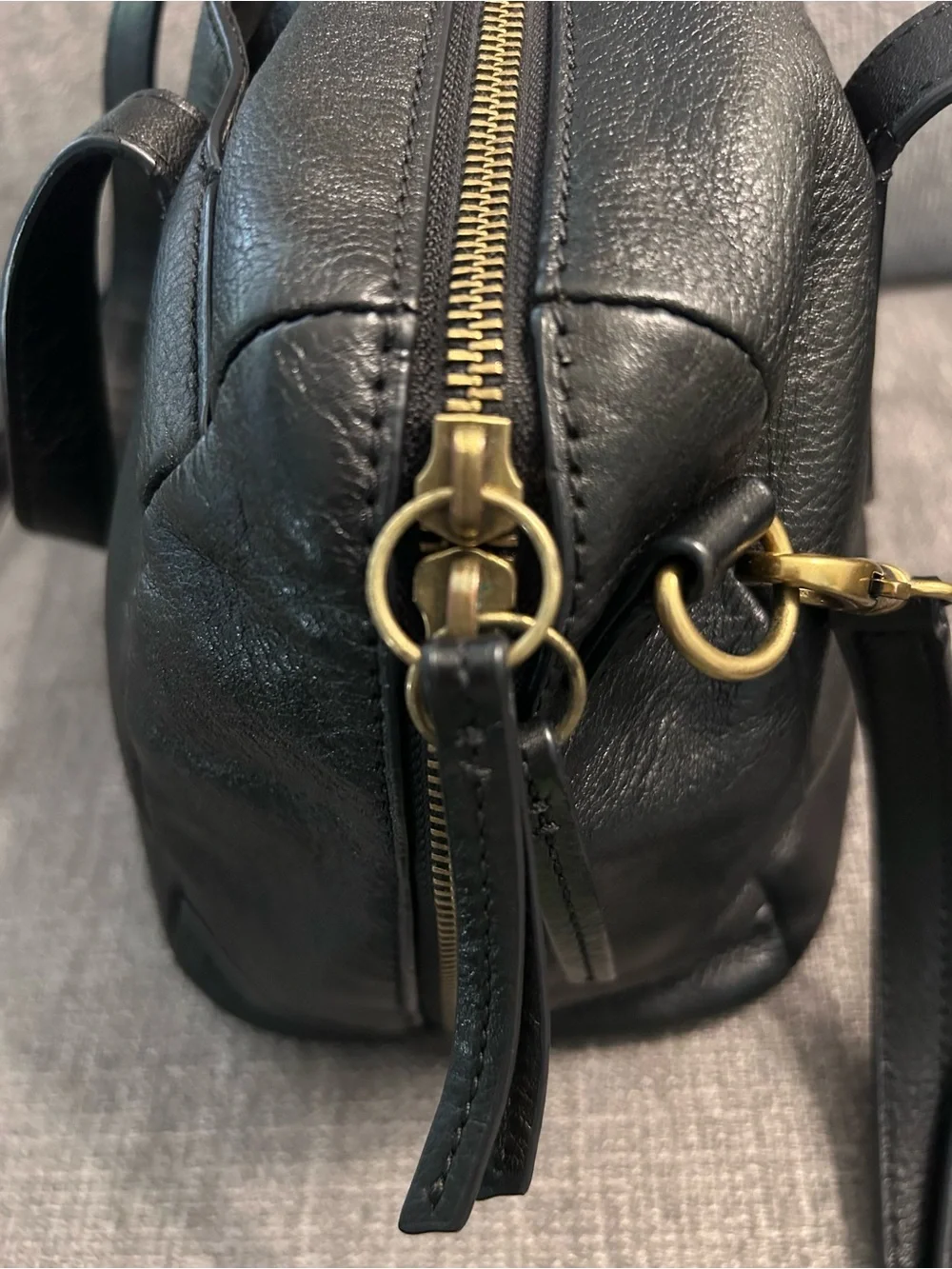 Fossil Sydney Black Leather Satchel Bag with Crossbody Strap & gold hardware